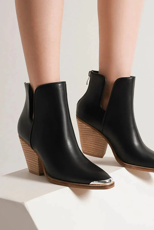 Beast Fashion Pointed Metal-Tip Toe Block Heel Ankle Boots by Beast Fashion