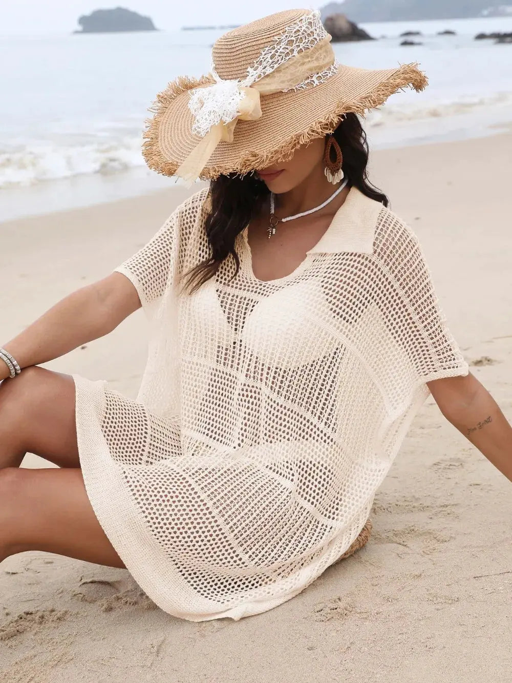 Hollow Out Collared Neck Cover-Up by Partner Labels