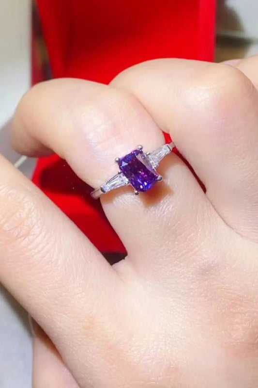 1 Carat Moissanite Platinum-Plated Rectangle Ring in Purple by Partner Label