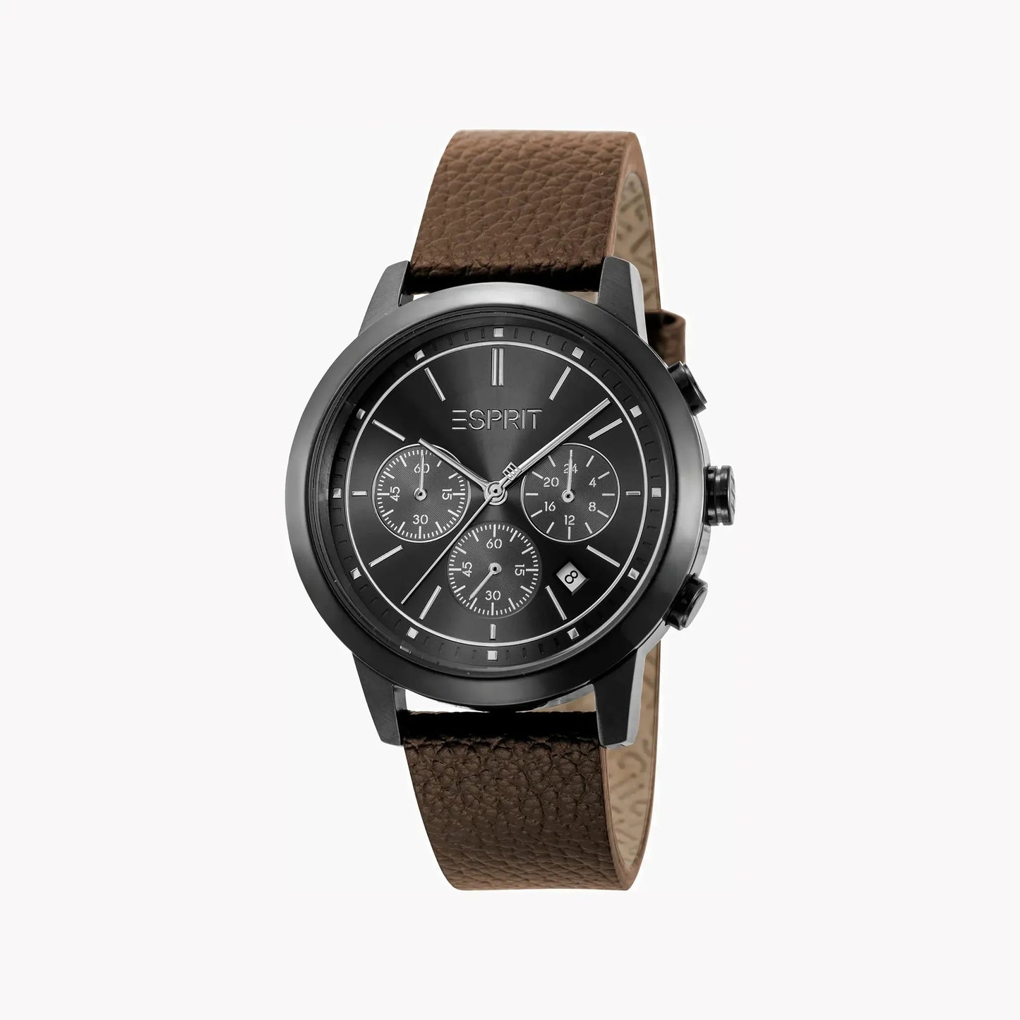 Esprit Men's Brown Leather Watch, Black Dial | Es1g101m0025 by ESPRIT