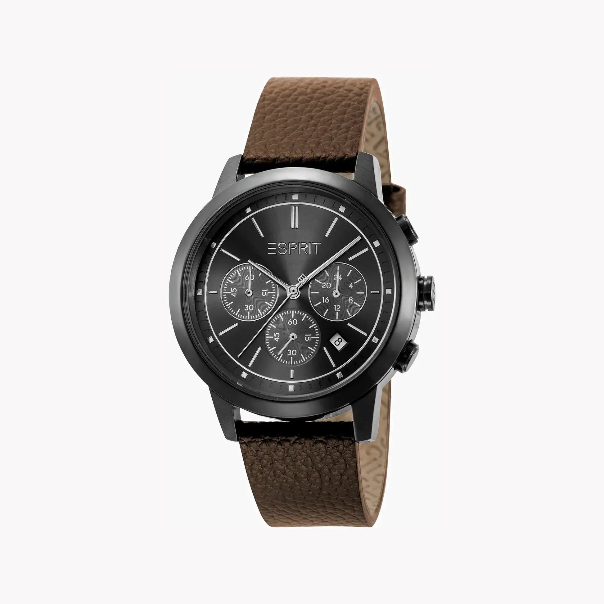 Esprit Men's Brown Leather Watch, Black Dial | Es1g101m0025 by ESPRIT