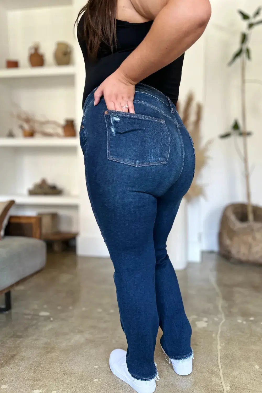 Judy Blue Full Size High Waist Rigid Magic Heavy Destroy Straight Jeans by Judy Blue