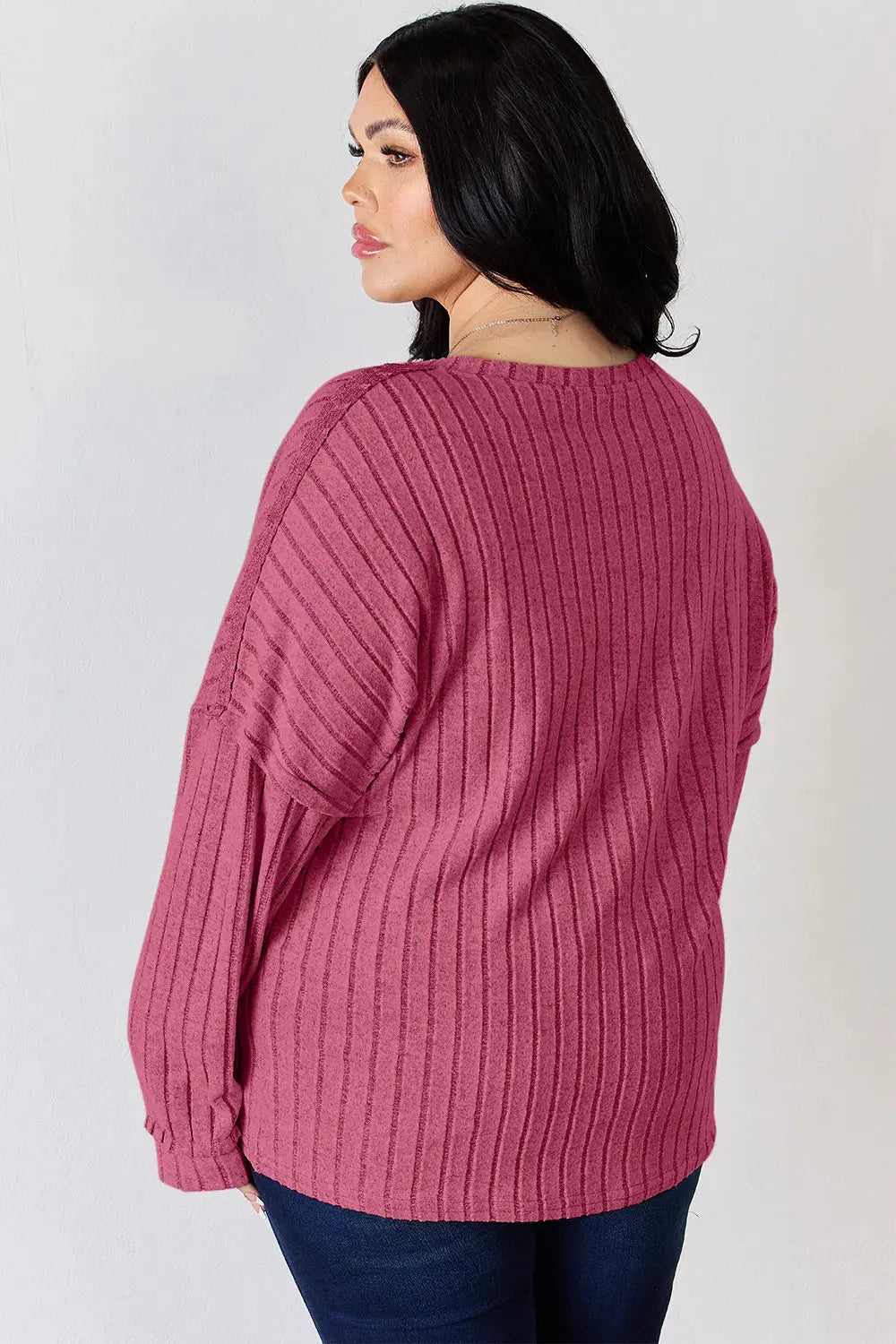 Basic Bae Full Size Ribbed Half Button Long Sleeve T‑Shirt | Partner Labels Selection by Partner Label