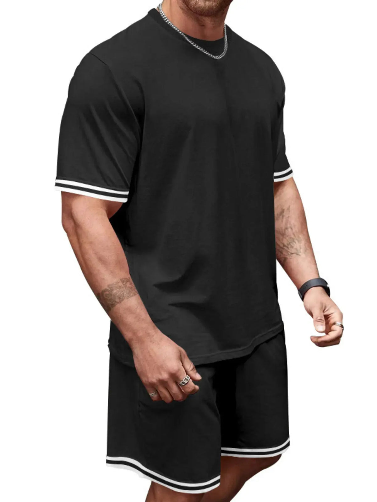 Men's Full Size Striped Short Sleeve Tee and Shorts Set Plus Size by Trendsi
