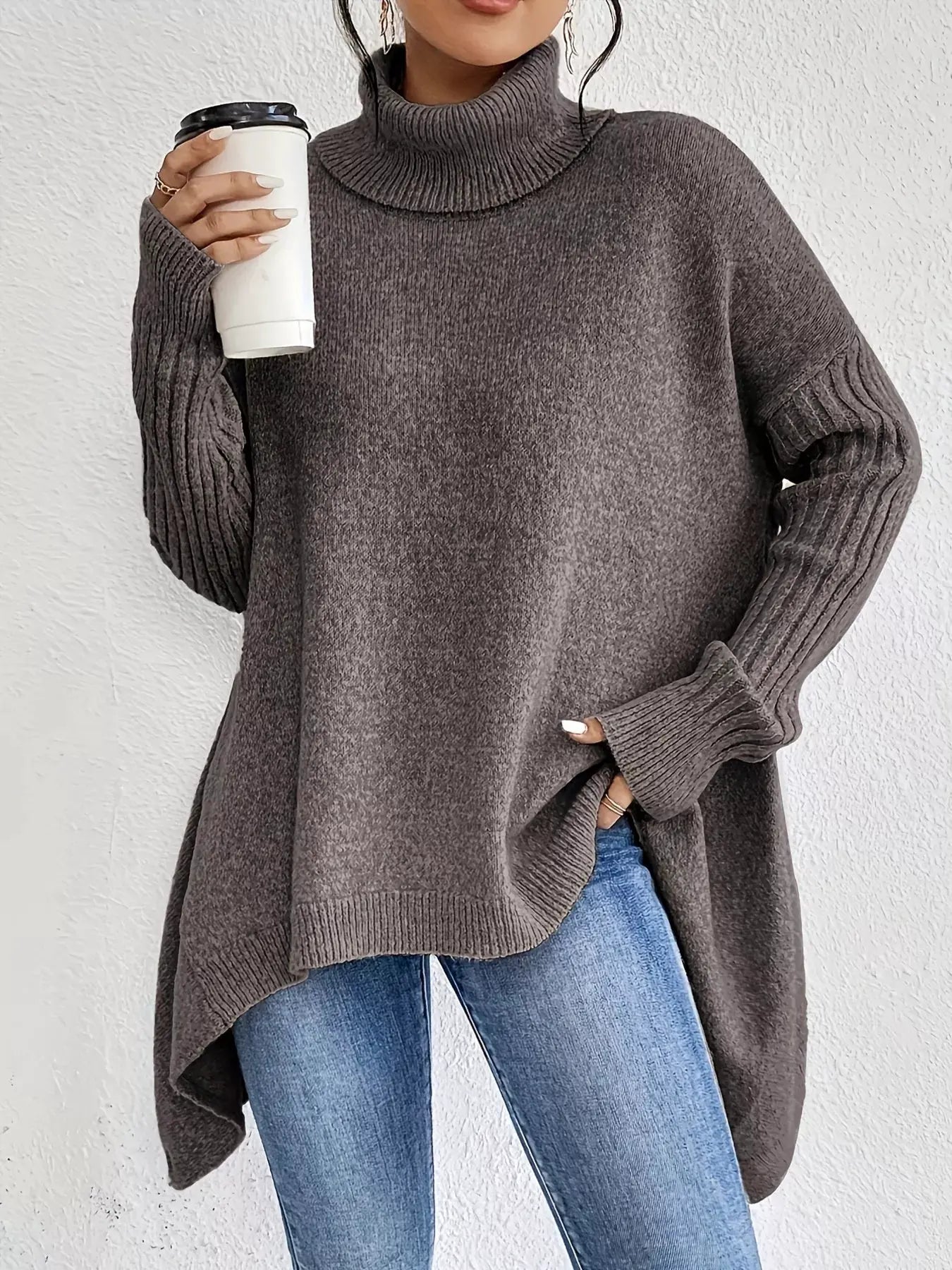 Turtleneck High‑Low Hem Sweater | Partner Labels Selection by Partner Label