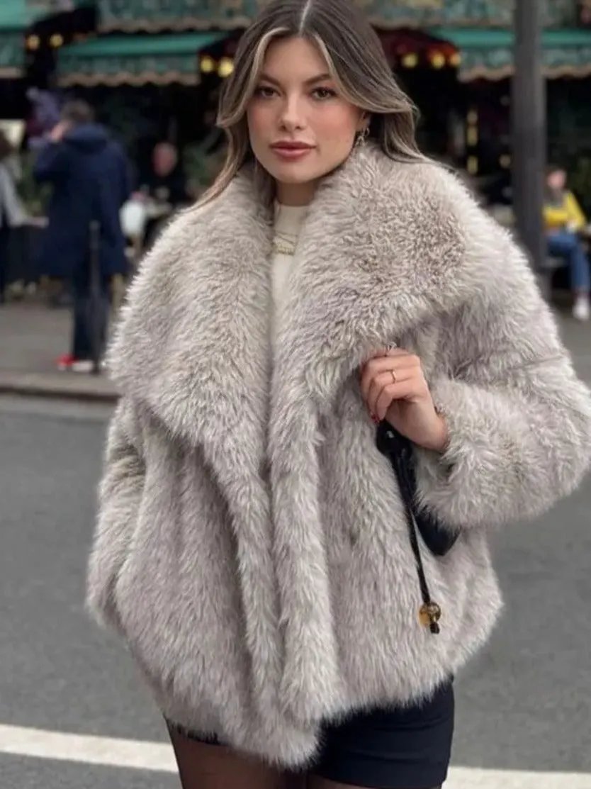 Winter Plush Coat Fashion Warm Thicken Fluffy Lapel Jacket Outwear Casual Long Sleeve Tops Womens Clothing by Maiden-Art