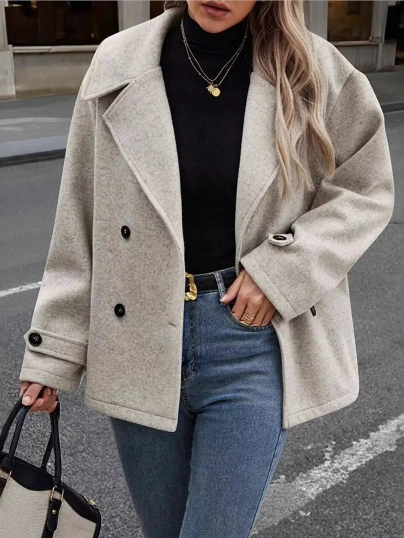 Double-Breasted Wool Blend Casual Jacket by Partner Label