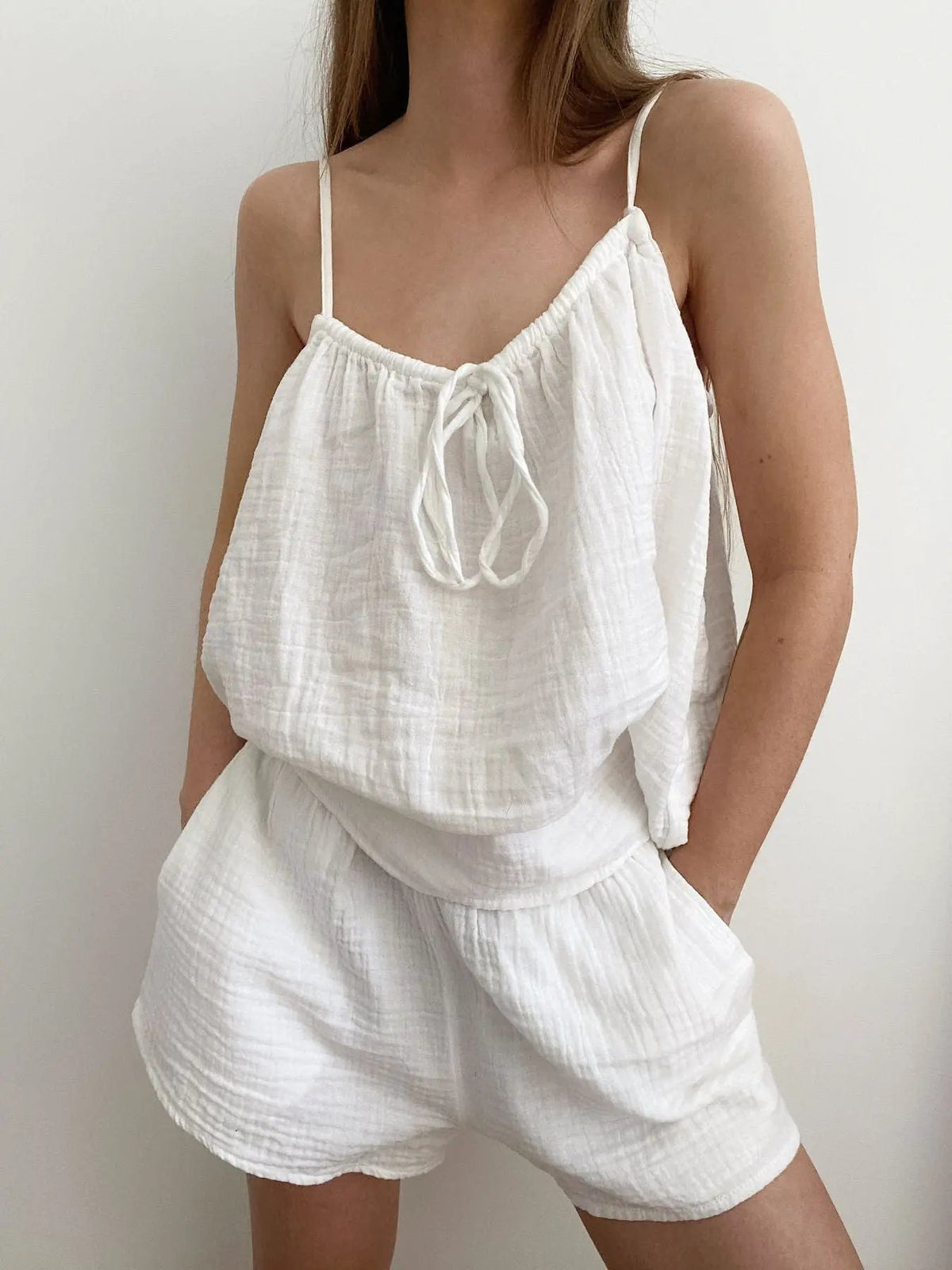 Tie Front Relaxed Fit Cami and Shorts Set by Partner Label