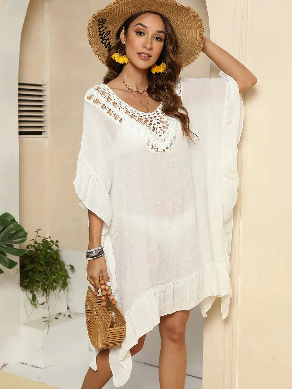 Cutout Ruffled Half Sleeve Cover-Up by Partner Labels
