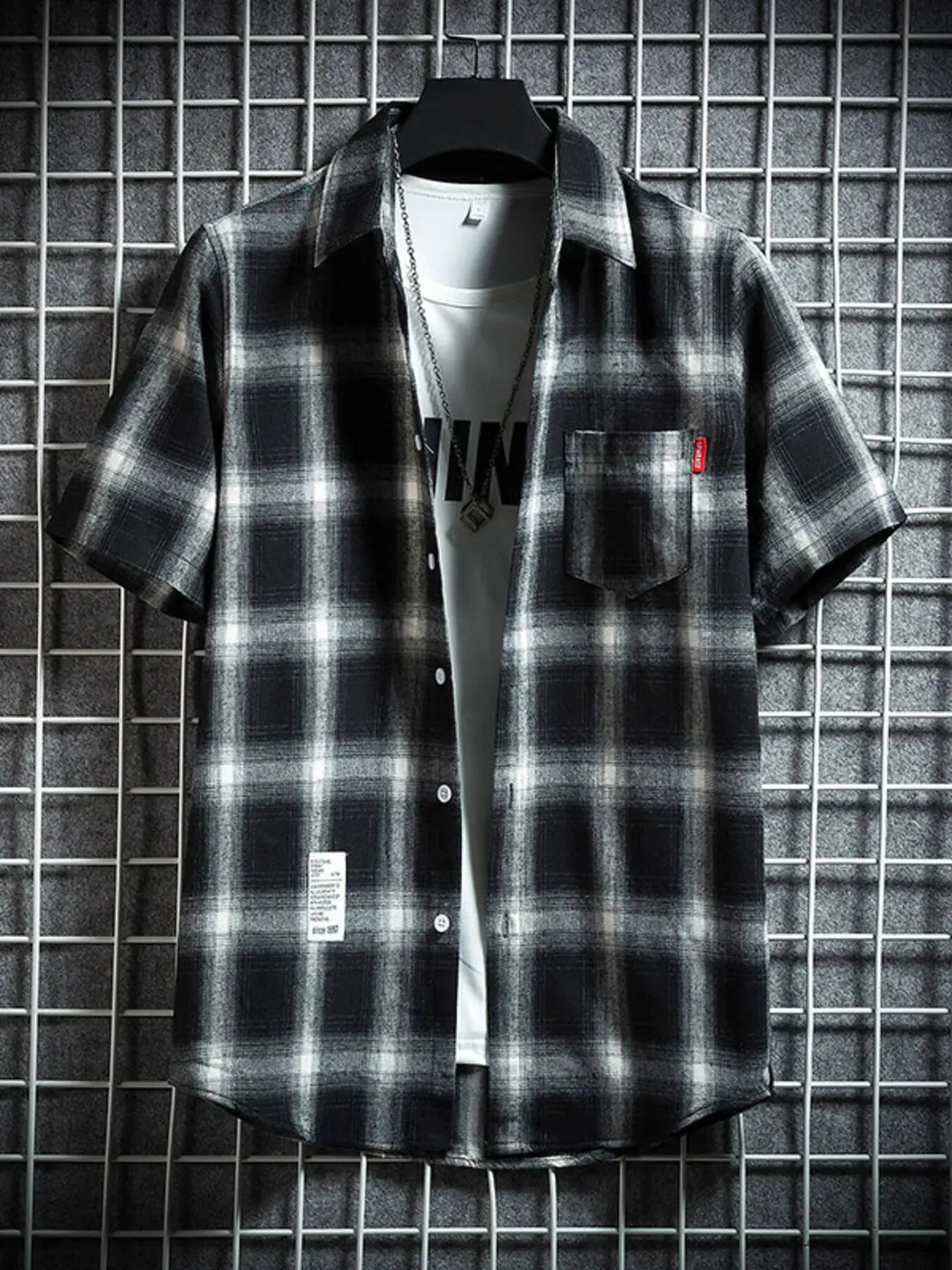 Men's Plus Size Plaid Button Up Short-Sleeve Shirt by Trendsi