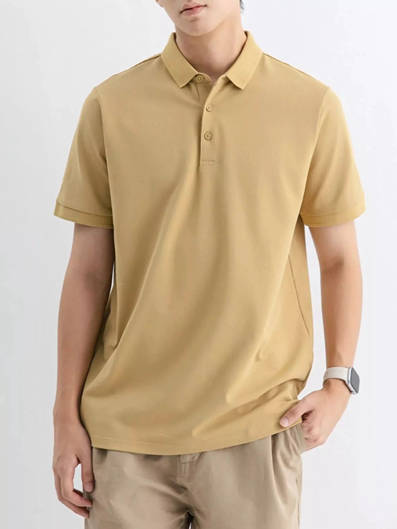 Men's Plus Size Solid Color Short Sleeve Polo by Trendsi