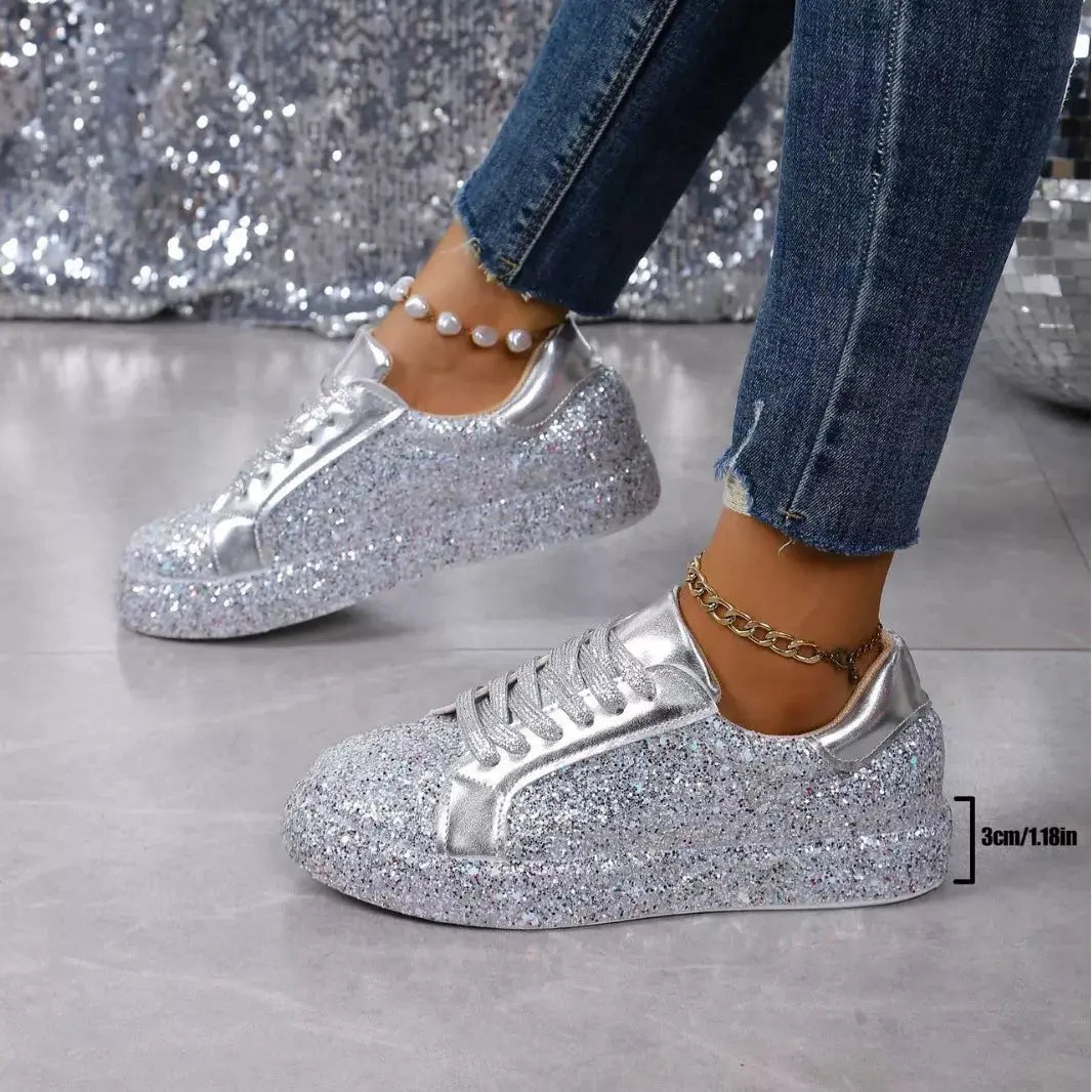 Sequin Lace Up Sneakers by Partner Label