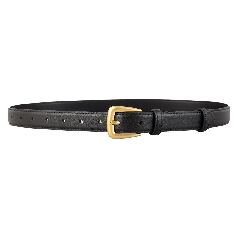 Skinny Leather Belt with Golden Buckle by Trendsi