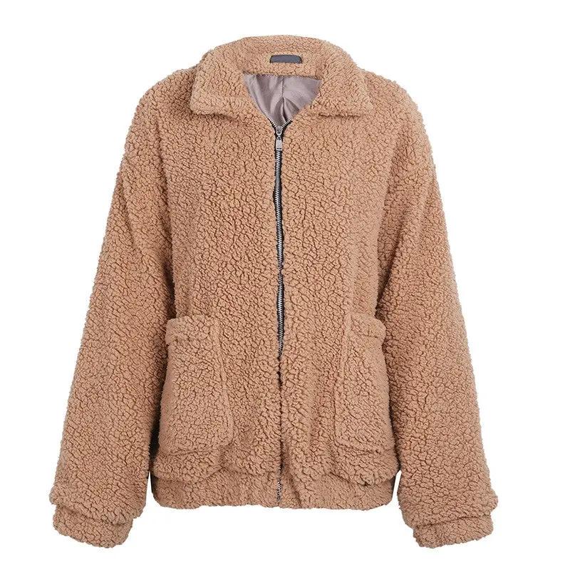 Faux lambswool oversized jacket coat Winter black warm hairly jacket Women autumn outerwear by Maiden-Art