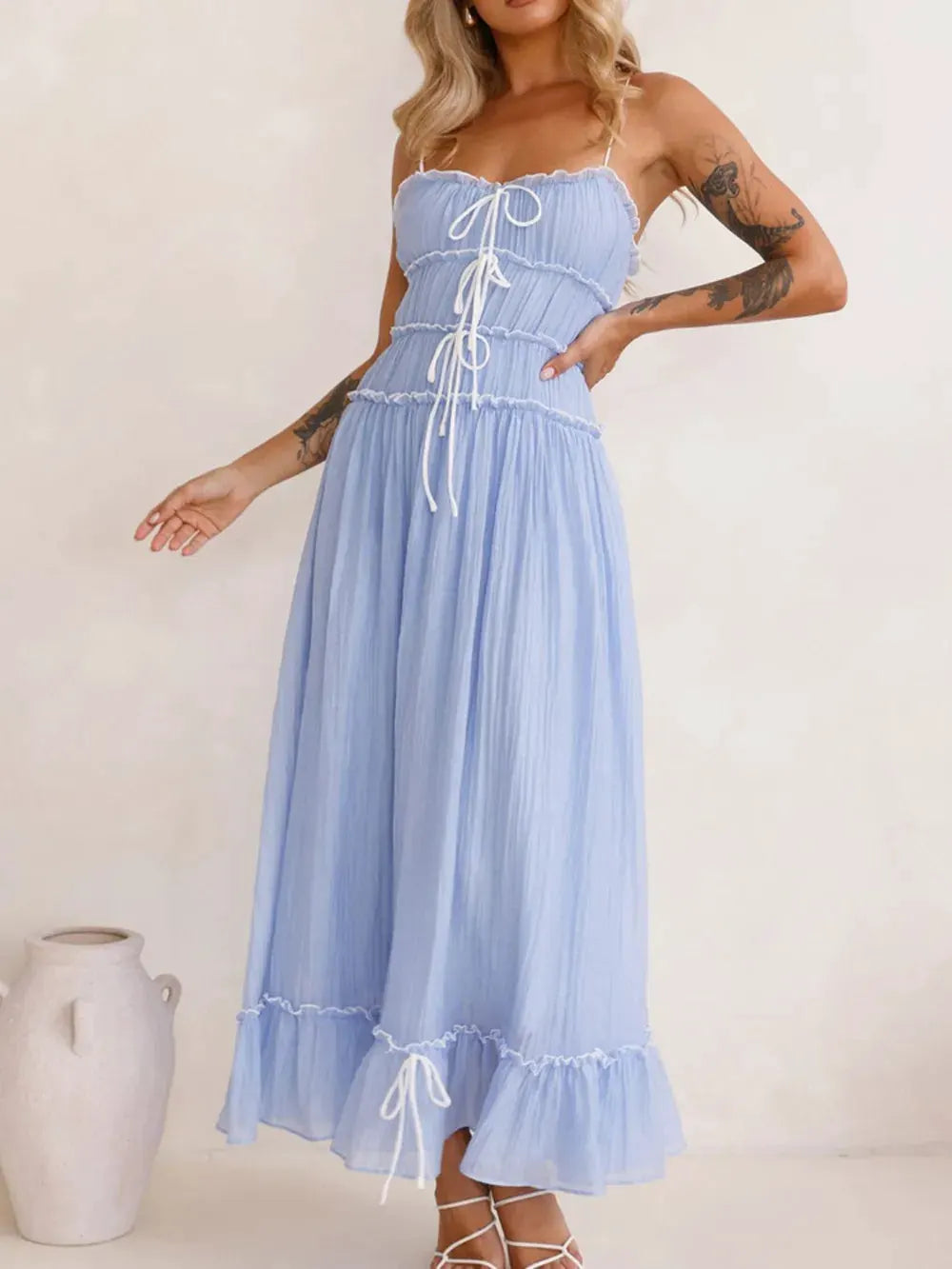 Devine Frill Ruffled Hem Midi Cami Dress by Devine
