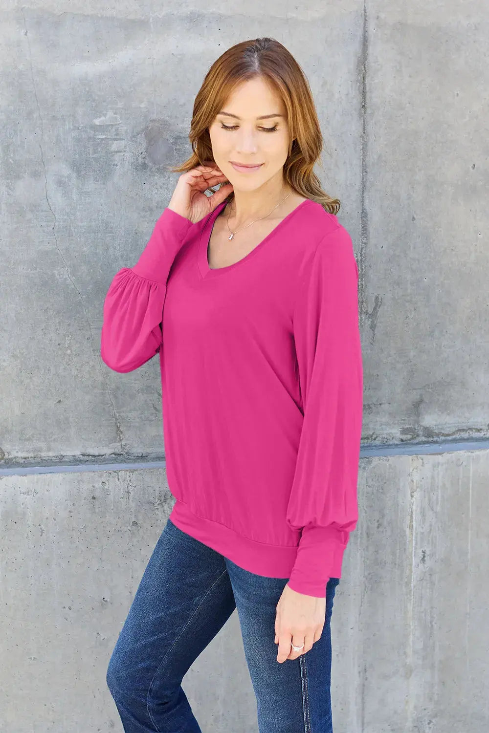 Basic Bae Full Size V-Neck Lantern Sleeve Top by Basic Bae