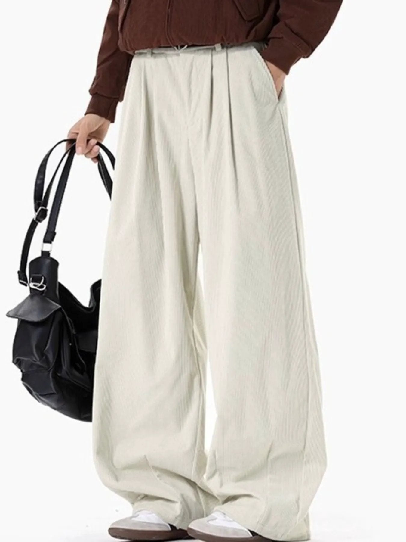 Men's Plus Size Pleated Detail Wide Leg Pants by Partner Label