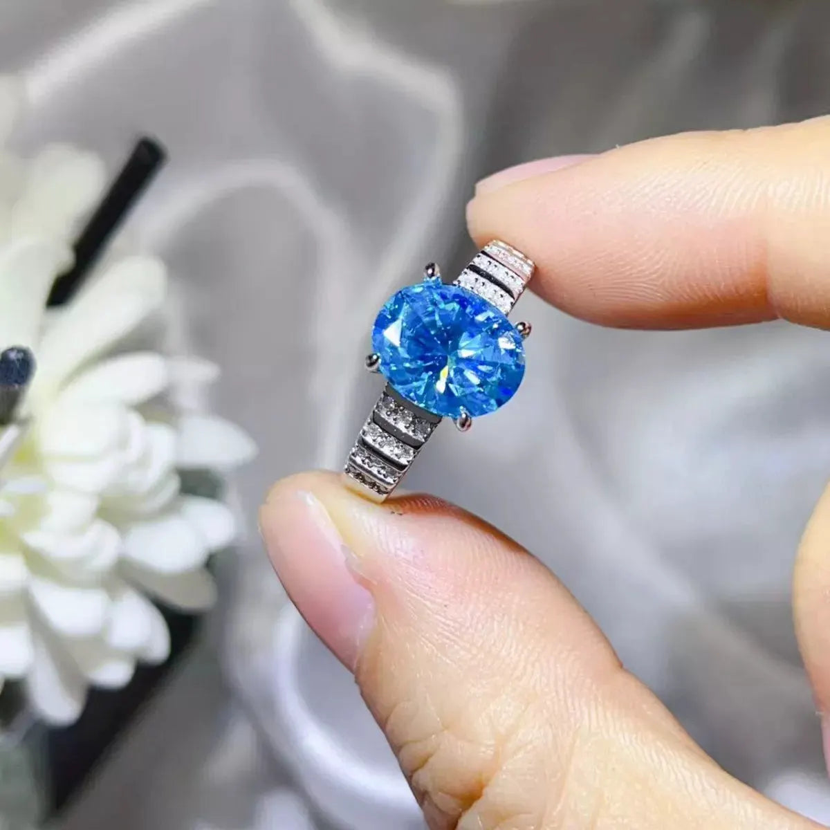 3 Carat Moissanite Oval 925 Sterling Silver Ring by Partner Label
