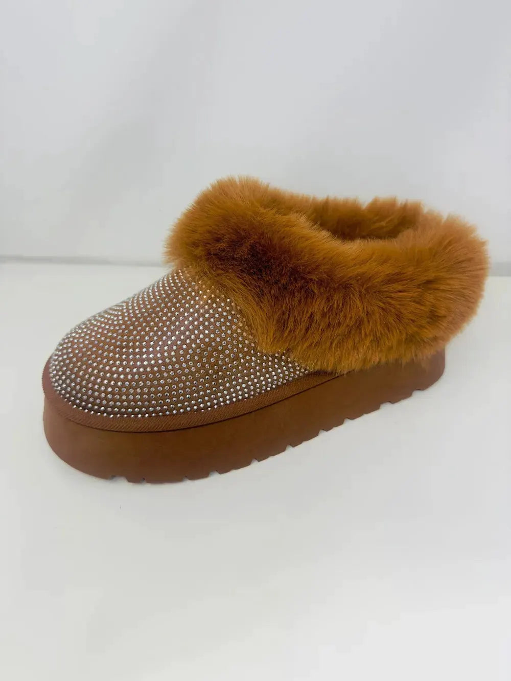 WILD DIVA Embellished Faux Fur Platform Booties by WILD DIVA