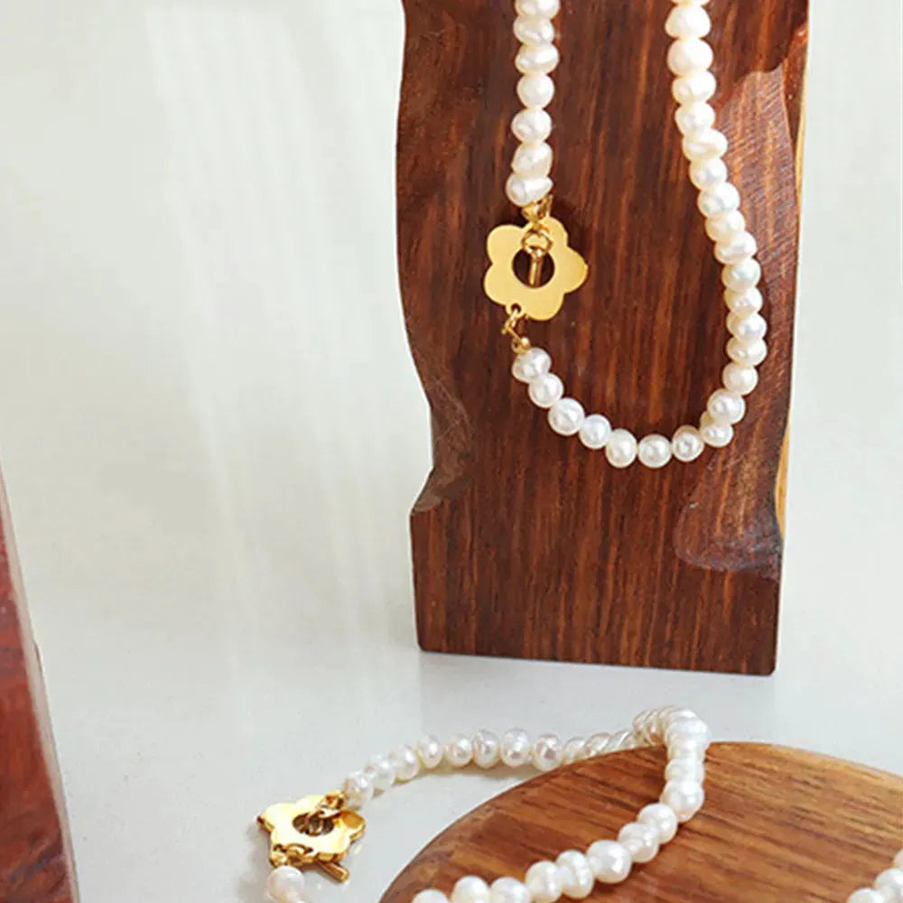 Titanium Steel Pearl Flower Bracelet by Partner Label