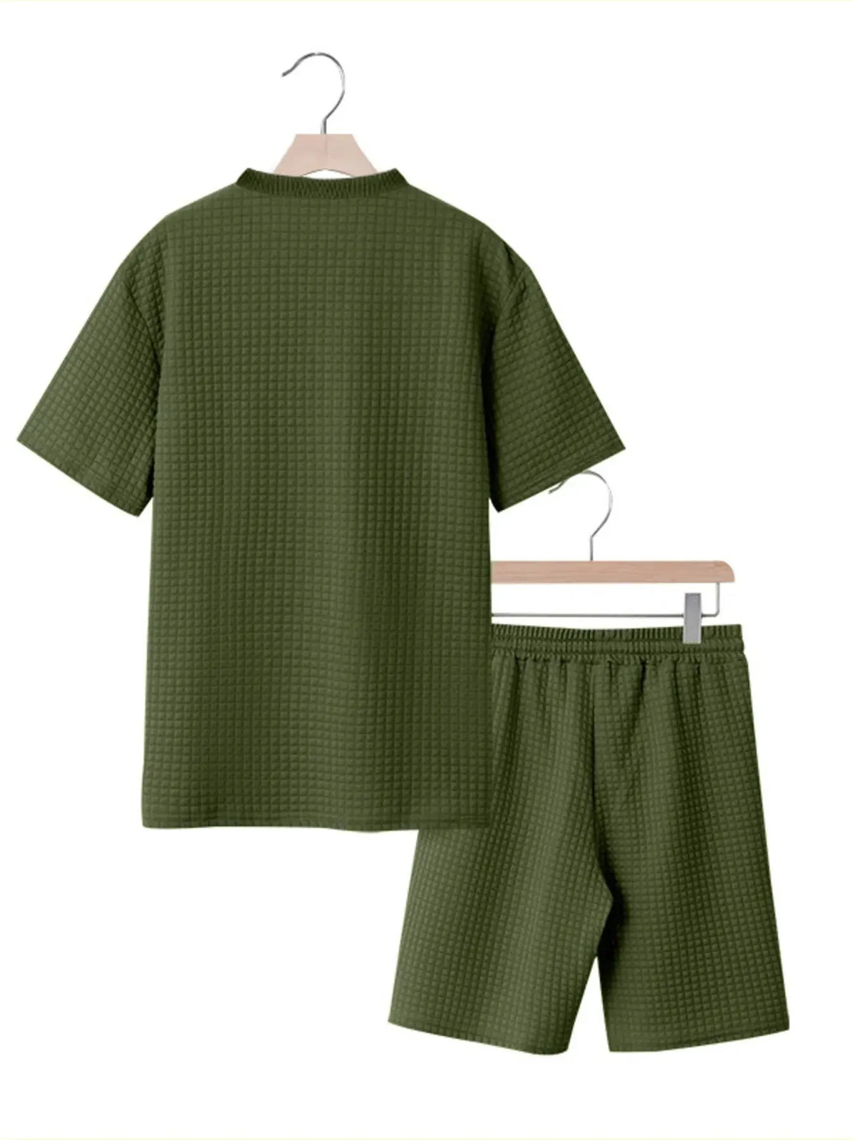 Men's Full Size Textured Round Neck Top and Shorts Set Plus SIze by Trendsi