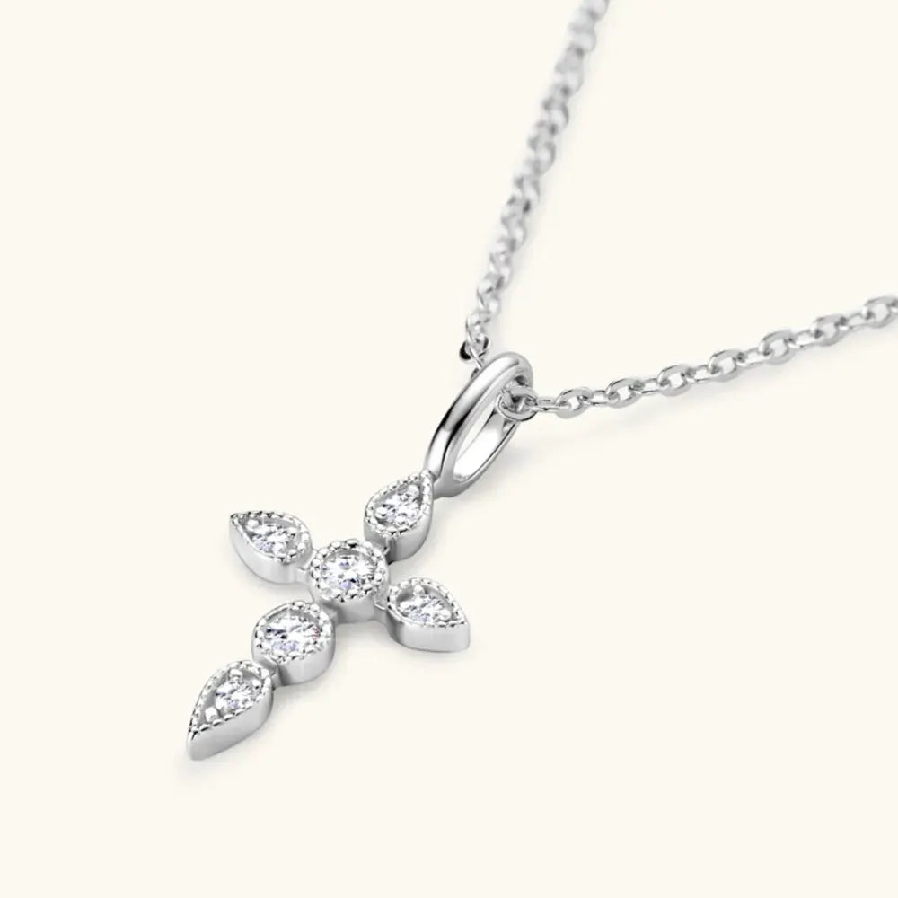 925 Sterling Silver Moissanite Cross Pendant Necklace by Partner Label