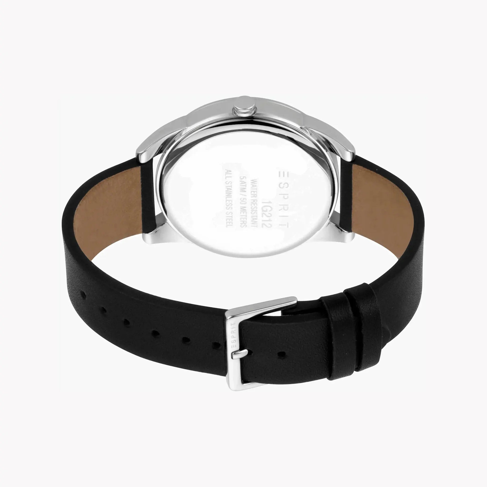Esprit Men's Black Leather Watch, Silver Dial | Es1g093m0015 by ESPRIT