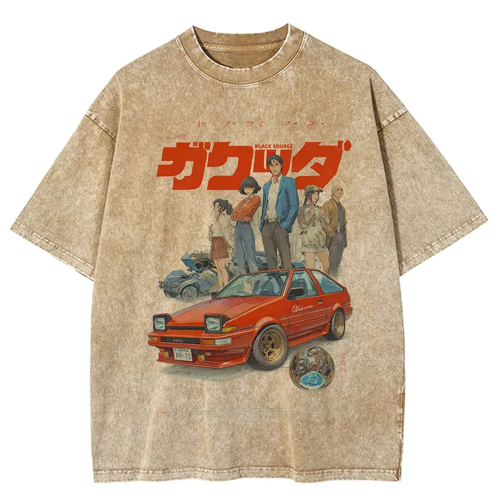 Japanese Cat Cartoon Graphic Baggy T-Shirt Men Streetwear by Vimost Shop