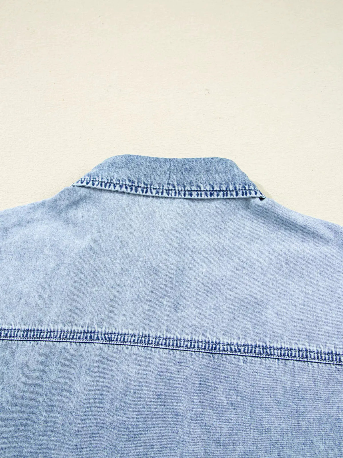 Chest Pocket Raw Hem Denim Loose Shirt Dress by Partner Label