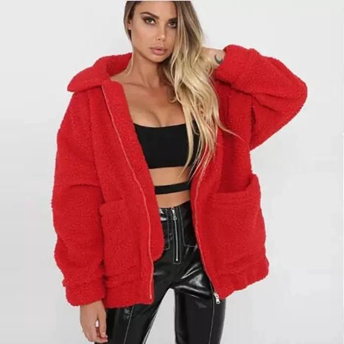Faux lambswool oversized jacket coat Winter black warm hairly jacket Women autumn outerwear by Maiden-Art
