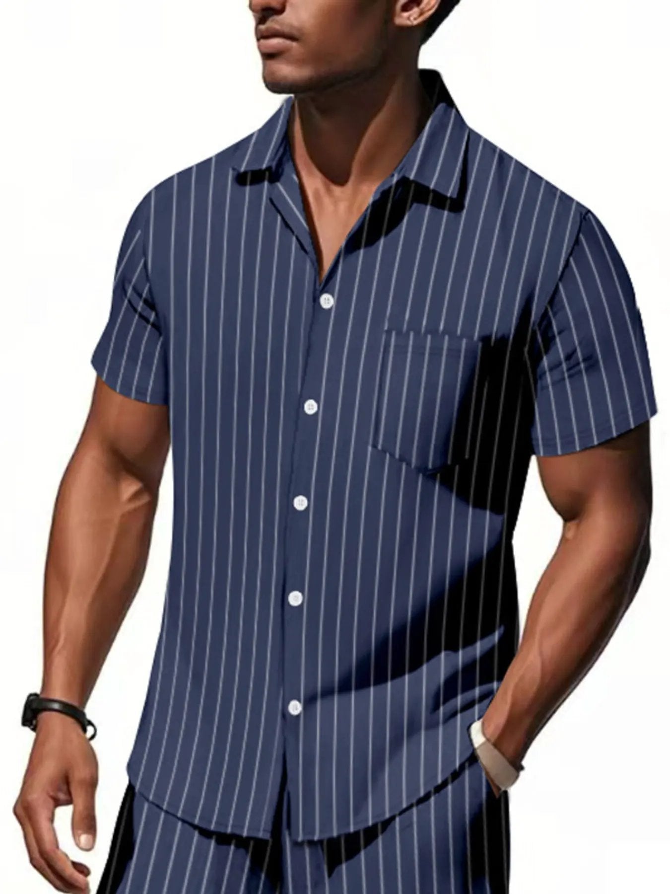 Men's Full Size Casual Striped Short Sleeve Shirt Plus Size by Trendsi