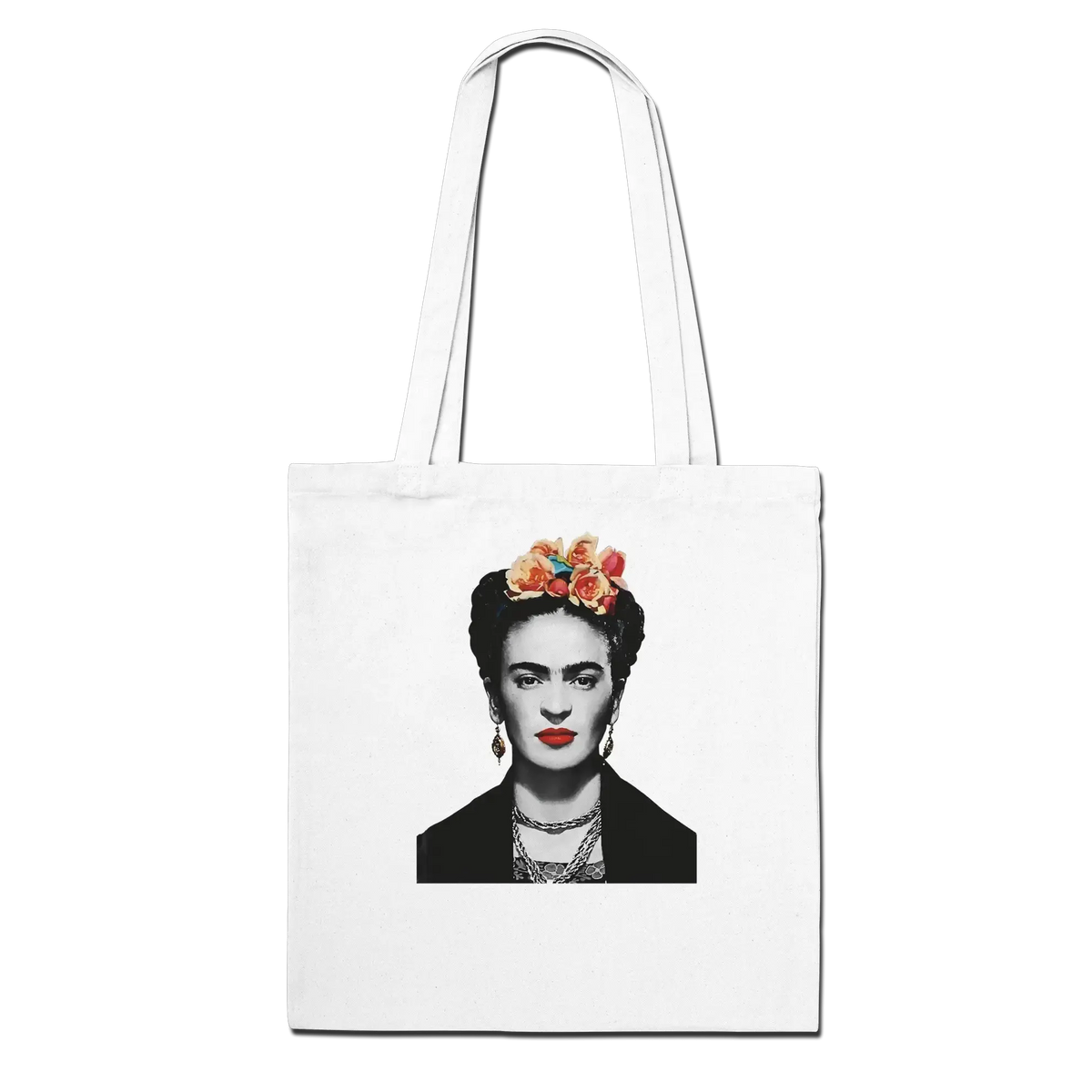 Frida Kahlo with Flowers Portrait artwork tote bag by Art-O-Rama Shop