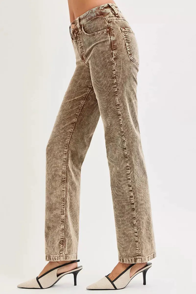 RISEN Tummy Control Mid Rise Straight Leg Corduroy Pants by RISEN