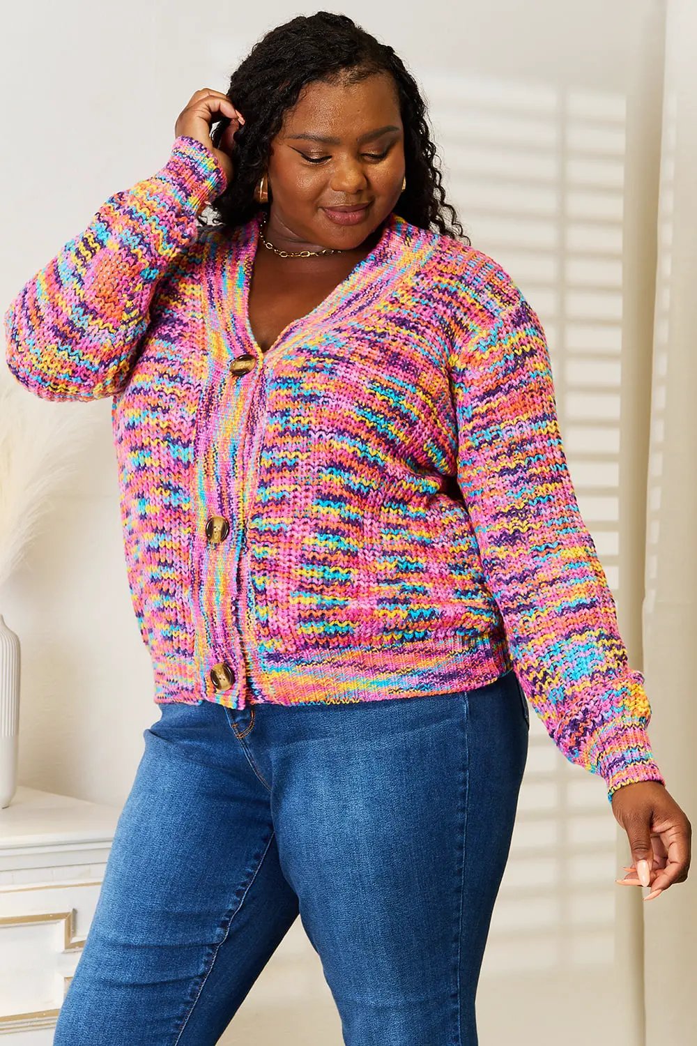 Angel Wings Woven Right V-Neck Long Sleeve Cardigan by Angel Wings