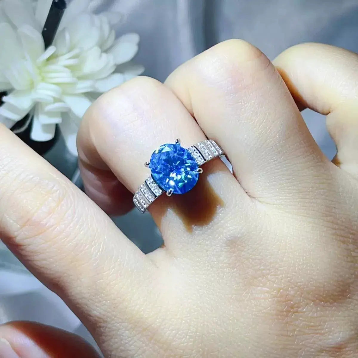 3 Carat Moissanite Oval 925 Sterling Silver Ring by Partner Label