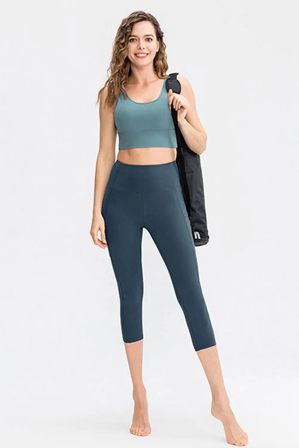 Wide Waistband Cropped Active Leggings with Pockets by Partner Label