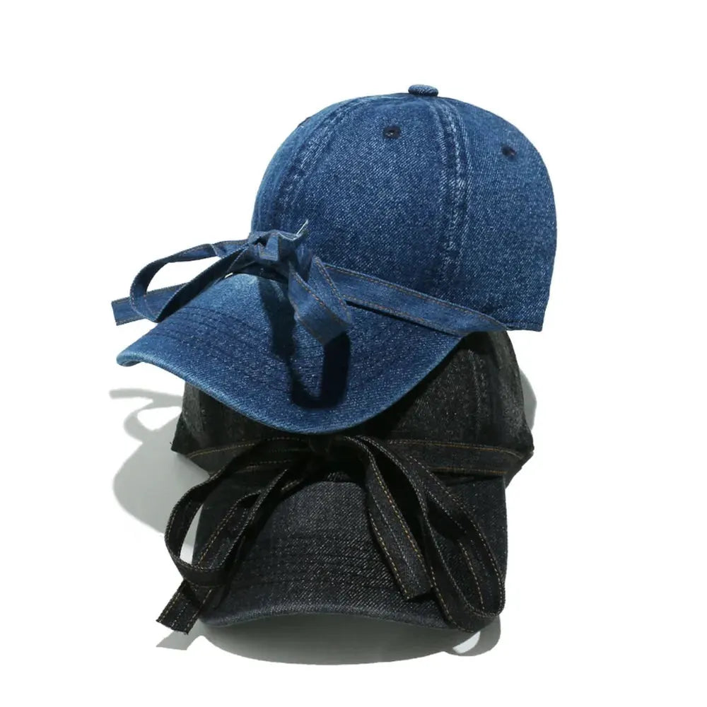 Washed Bow Denim Baseball Cap by Partner Label