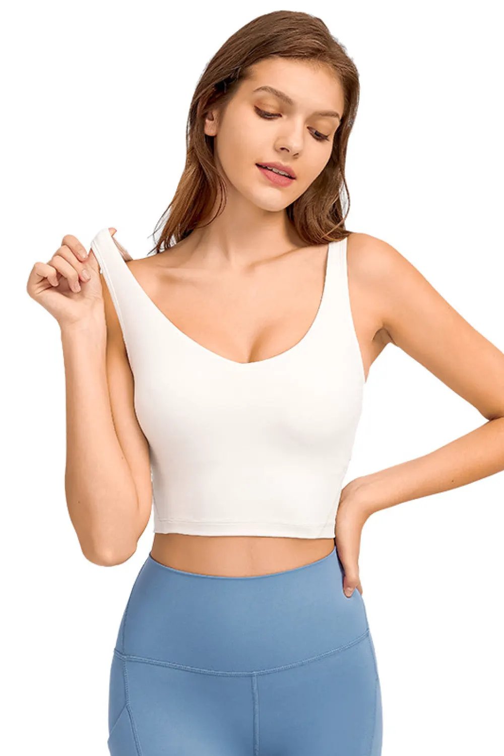 Millennia Deep V-Neck Crop Sports Bra by Millennia