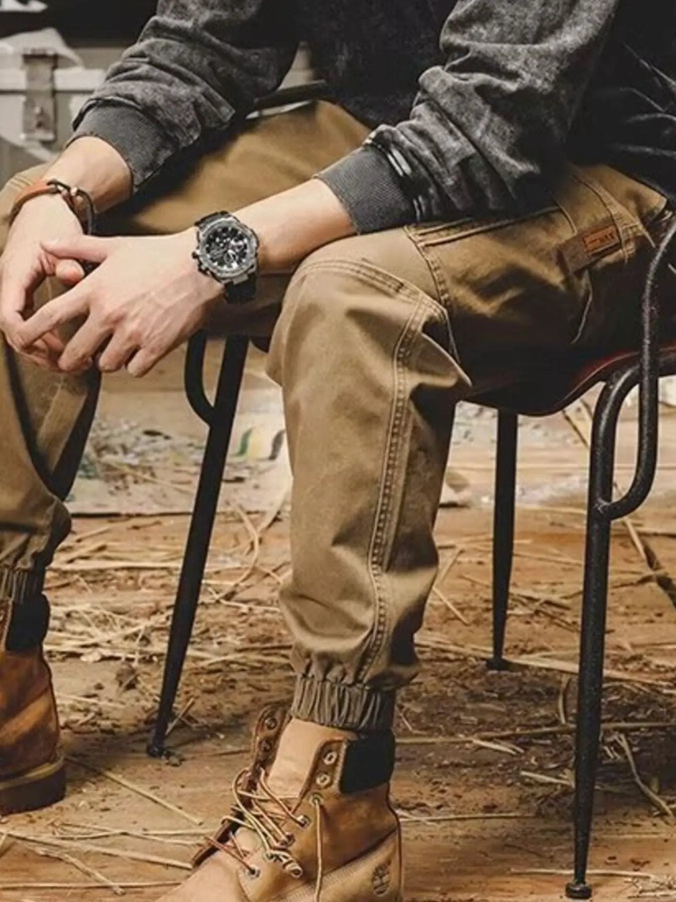 Men's Plus Size Relaxed Fit Cargo Pants by Partner Label