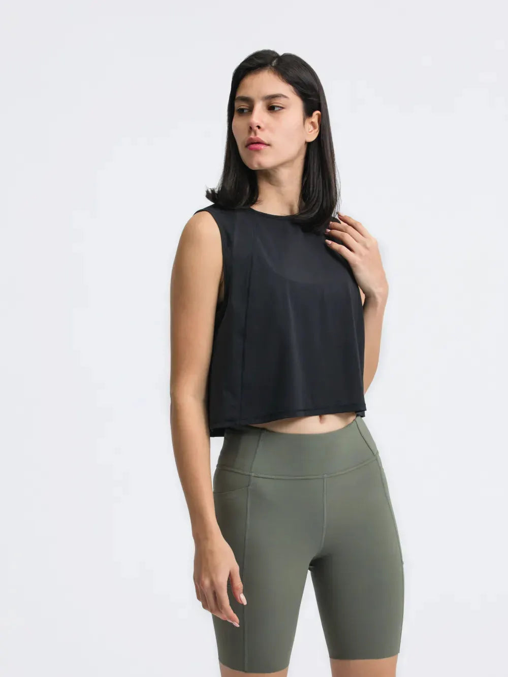 Millennia Round Neck Cropped Active Tank by Millennia