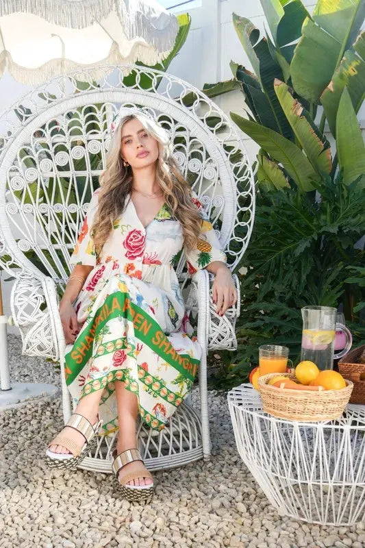 VERY J Button Down Printed Midi Dress by Very J