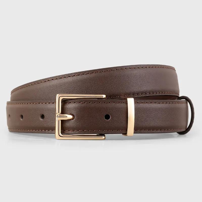 Leather Belt with Golden Buckle by Trendsi