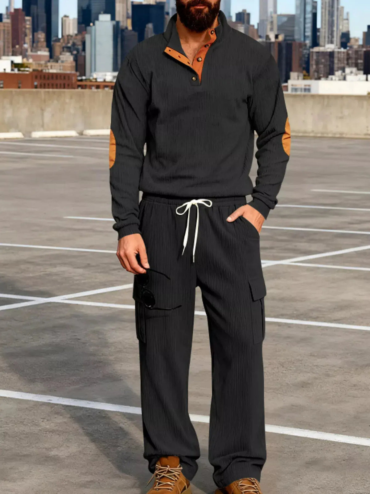 Men's Full Size Casual Button Detail Top and Pants Set Plus Size by Trendsi