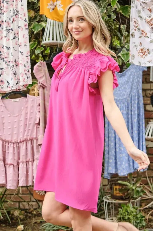 And The Why Ruffle Shoulder Smocked Detailed Dress by And The Why