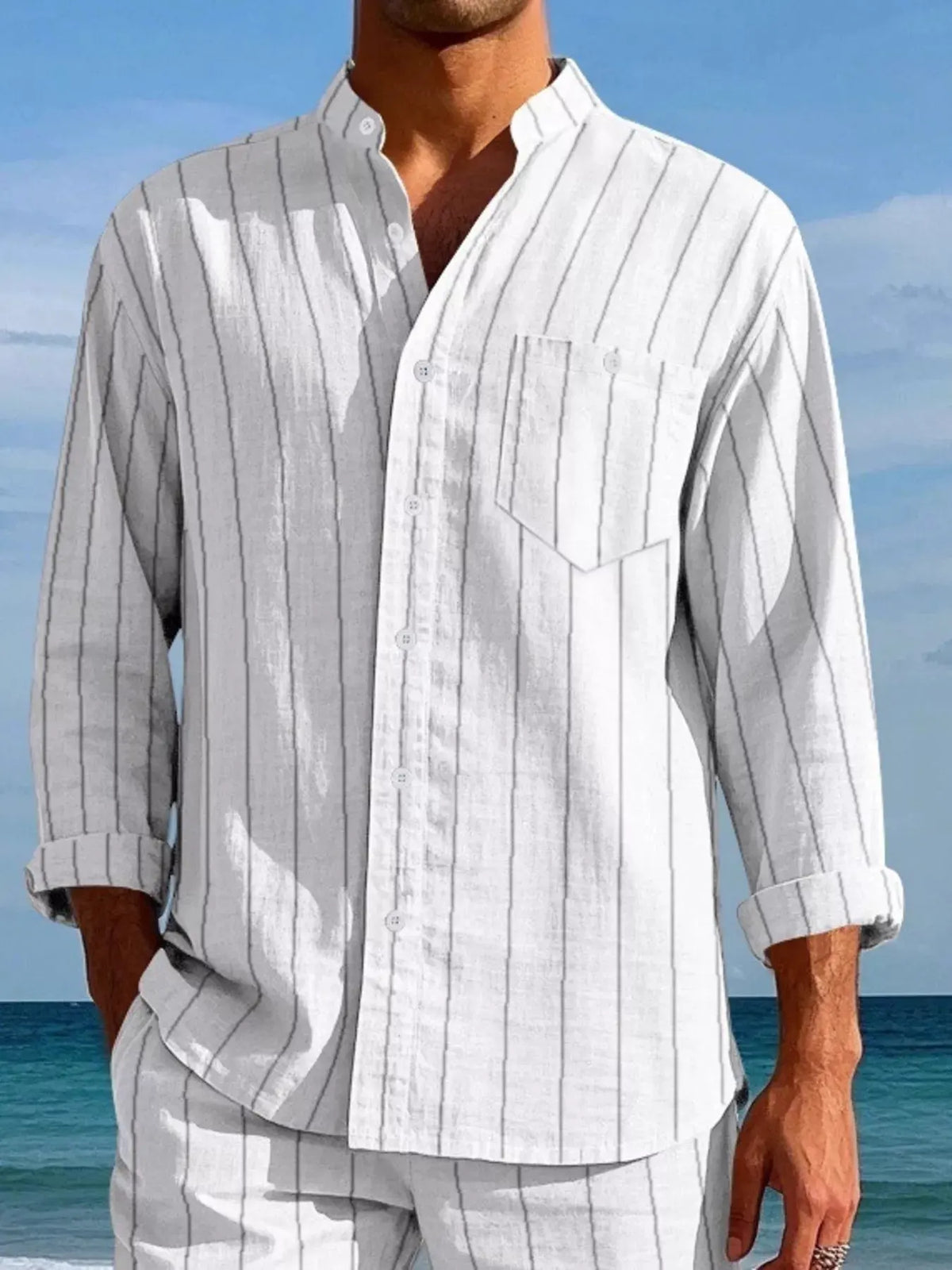 Men's Full Size Striped Button Up Shirt Plus Size by Trendsi