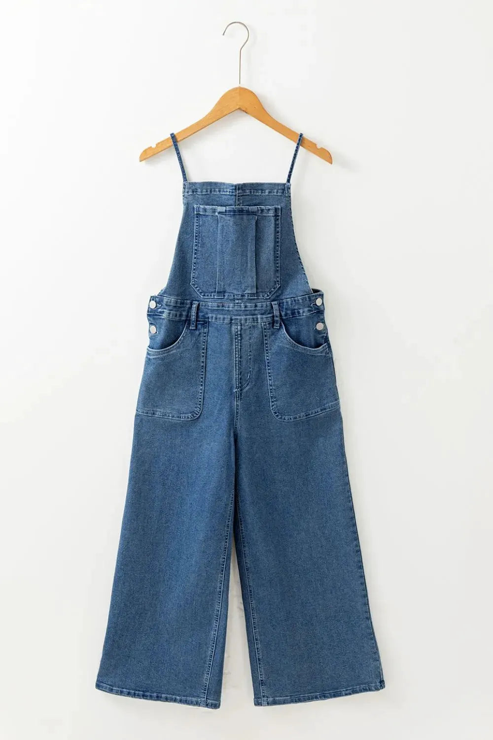 Adjustable Tie Straps Wide Leg Denim Overalls by Partner Labels