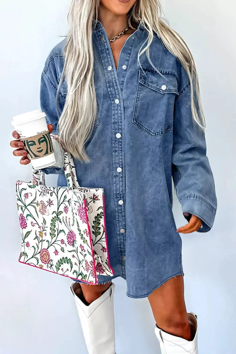 Vintage Wash Button-Down Denim Dress by Partner Label