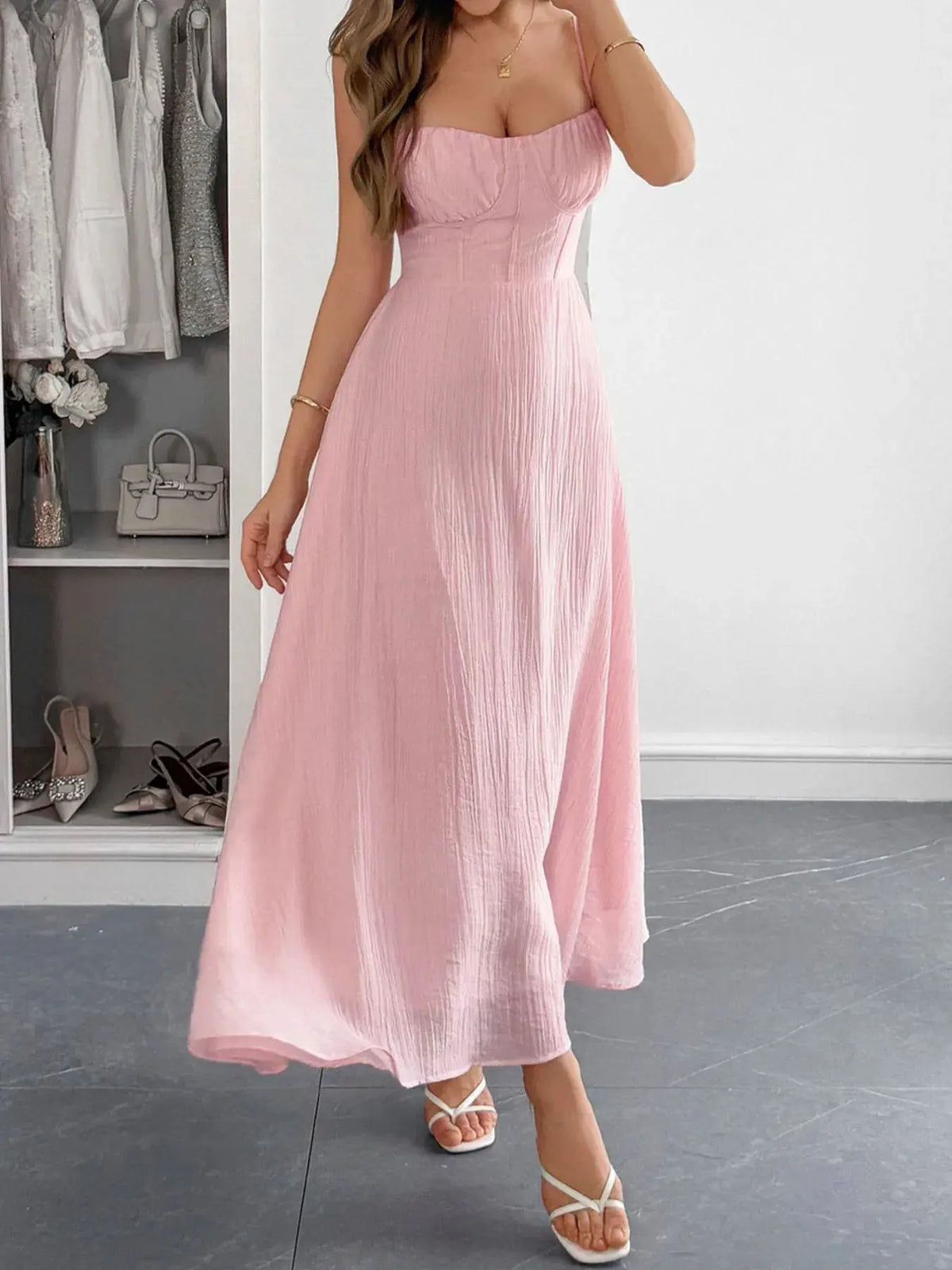 Texture Sweetheart Neck Backless Cami Dress by Partner Label
