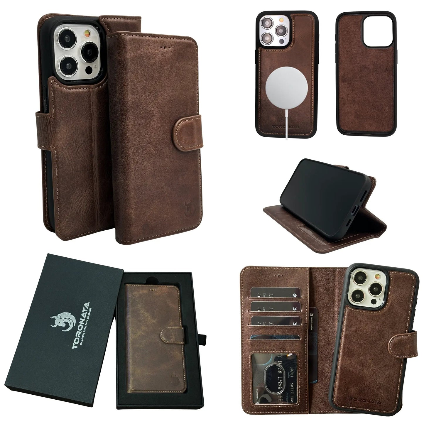 Vegas Premium Leather iPhone 15 Plus Wallet Case with MagSafe | Detachable RFID Blocking Luxury Wallet by TORONATA