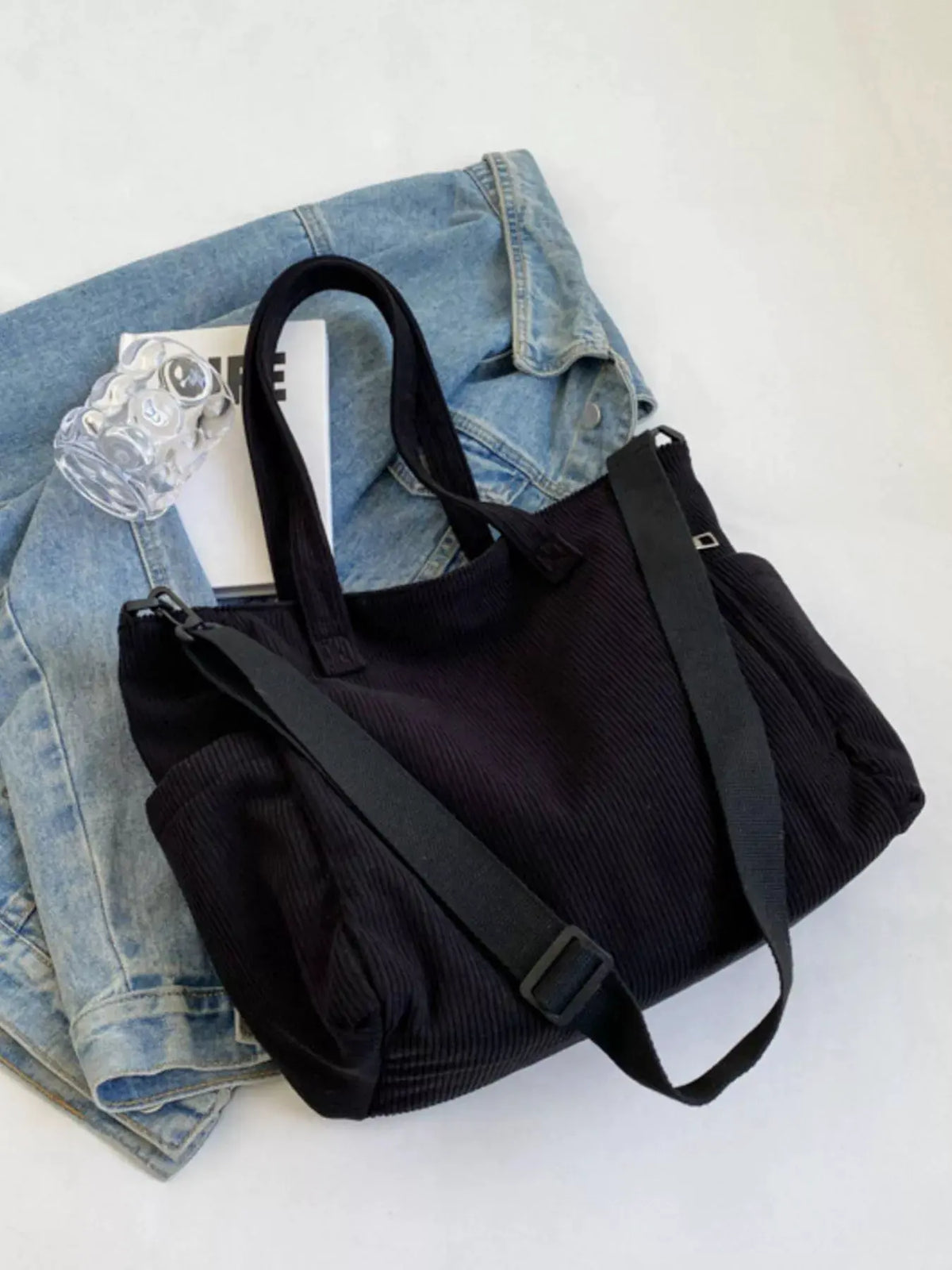 Corduroy Solid Color Handbag by Partner Label